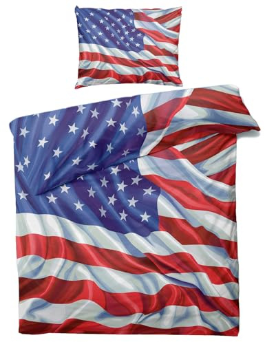 Generisch Bettwäsche 135x200 Amerikanische Flagge - USA Flagge Bettbezug 135 x 200 2er Set, Weiche & Angenehme Mikrofaser Bettbezüge & Kissenbezug 80x80, Bettwäsche-Sets mit Reißverschluss C#-230