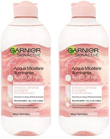 Garnier Acqua di Rose Micellare per Pelli Spente e Sensibili, 400 ml, 1 Unità, Confezione da 2