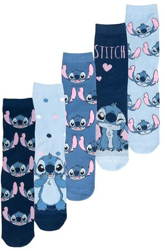 United Labels 5 Paar Disney Lilo & Stitch Socken für Damen, blau, 38-43, Damensocken, Frauen Strümpfe