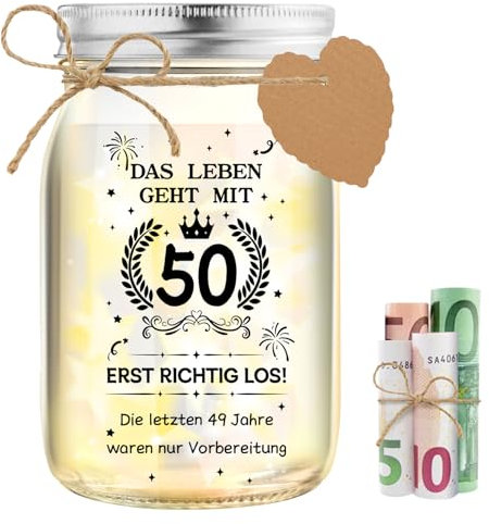 50th Birthday Money Gift, Gifts for 50th Birthday Woman LED Bottle Light 50 Money Gifts Birthday Packaging Funny 50th Birthday Gift for Women Gift Ideas for Birthday Table Decoration