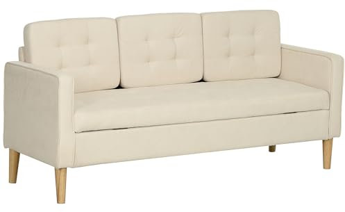 HOMCOM 3 Sitzer Sofa, Couch mit Stauraum, Holzbeine, Gepolsterter Polstersofa mit Samtoptik für Wohnzimmer, Schlafzimmer, 166,5 x 62 x 82 cm, Cremeweiß
