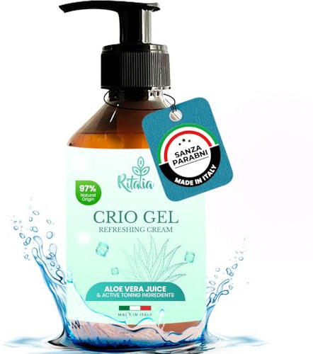 Ritalia® 250ml Crema gambe effetto freddo defaticante e drenante Allevia vene varicose e capillari rotti per gambe stanche gonfie e pesanti Crio gel BIO migliora circolazione RASSODANTE e tonificante