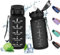 Trinkflasche 500ml, Sport Wasserflasche mit Strohhalm, Motivierende Wasserflasche mit Zeitmarkierung, Trinkflasche Auslaufsicher, Wasserflasche für Fitness, Camping, Fahhrad, Outdoor, Erwachsene