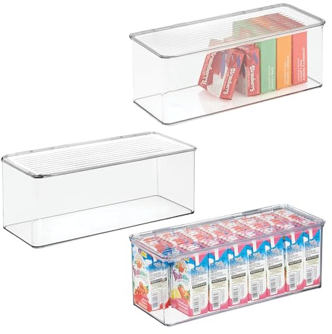 iDesign Aufbewahrungsbox aus Kunststoff, stapelbar, mit Scharnierdeckel, für Küche, Bad oder Büro, transparent, 3 Stück