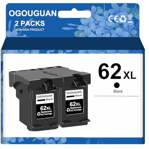 CAIDI 62 62XL Patronen Kompatibel für HP OfficeJet 200 250 5742 5740 Envy 7640 5540 5640 5544 5646 5548 5545 5547 (2 Black)