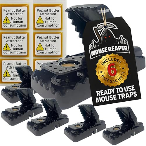 Mouse Traps Mice Traps, 6 Pack Mouse Traps for Indoors That Kill Instantly, Rodent Trap, Reusable Snap Trap for Mice Control – Includes 6 x Peanut Butter Bait Sachets – Best Ready to Use Mouse Trap
