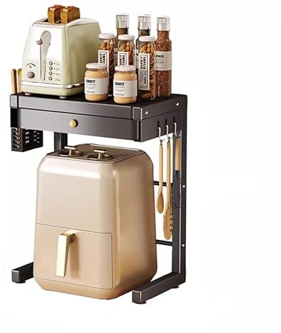 TLLCHYL Freistehendes Mikrowellenregal mit 2 Ebenen und Aufbewahrungsschublade. Verschönern Sie Ihr Wohnzimmer und Ihre Aufbewahrung zu Hause mit diesem praktischen Regal für Mikrowellenherde, Druck