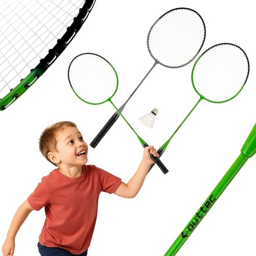 Outtec® Set da Badminton – 2 Racchette da Badminton con Volante Eva, Costruzione 2 Pezzi, per Giochi all'Aperto, Set di Federball con Cordaggio in Nylon 16-18 lbs, per Tempo Libero e Sport