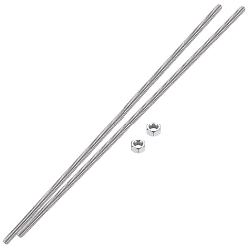 HiPicco 1/4-Zoll-28 Vollgewindestange und Bolzen, 300 mm Länge, 304 Edelstahl, Rechtshänder, Feingewinde-Schraube für Möbelankerschrauben, Klemmen, Aufhänger und U-Bolzen, 2 Stück 【mit Muttern】