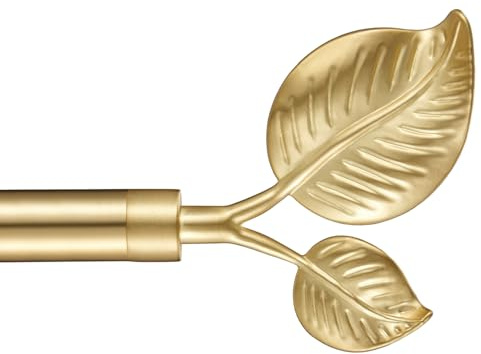 Dekorative Gardinenstange mit Blatt-Endstücken, 2,5 cm Durchmesser, 71,1 - 121,9 cm, verstellbare Länge, einzelne Vorhangstange, Teleskopstruktur, warmes Gold