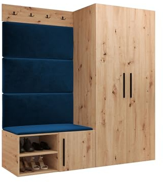 Mirjan24 Garderoben-Set Mapreni I, Schuhschrank + Kleiderhakenbrett + Kleiderschrank Gepolstertes Paneel/Wandpaneel Kleiderhaken Flurgarderobe Wandgarderobe (Artisan Eiche, Manila 26)