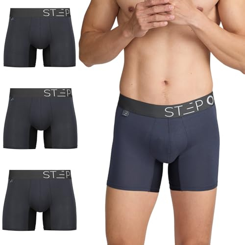 STEP ONE Mens Underwear Trunk Briefs, 3 Pairs, Underwear for Men, Moisture Wicking, 3D Pouch + No Ride Up Trunk Briefs for Men