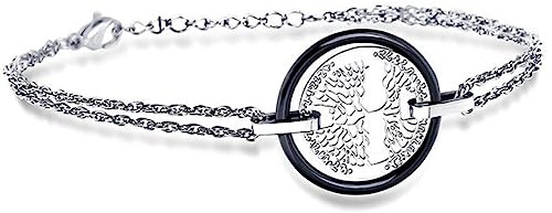 CXYWBD Bracelet en céramique Blanc Noir, Arbre de Vie Creux, Cercle en céramique, Bracelet à Breloques Fait à la Main pour Femmes