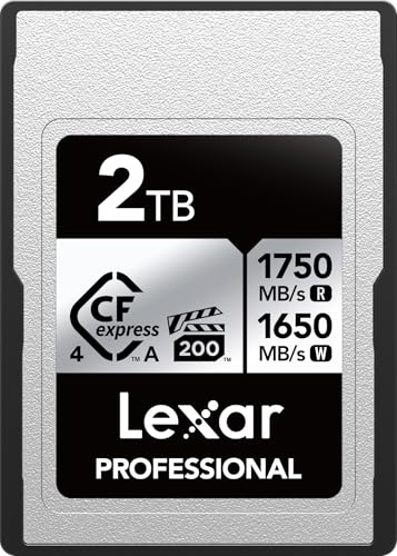 Lexar 2TB Professional CFexpress Type A Silver 4.0 Memory Card, for Photographers, Videographers, Up to max 1750/1650 MB/s, 8K Video (LCAEXS4002T-RNENU)