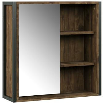 Vicco Armoire de Toilette Naola, Chêne/Noir, 62.2x62.5cm | avec 1 porte miroir, pour le rangement des accessoires de salle de bain et des serviettes