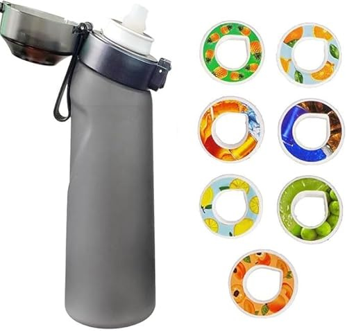 Générique Gourde de sport (650 ml) pour l'école, la gym et le fitness - Avec 7 dosettes aromatiques sans sucre et paille - Noire - Avec goût - Convient également pour les enfants (Noir mat)