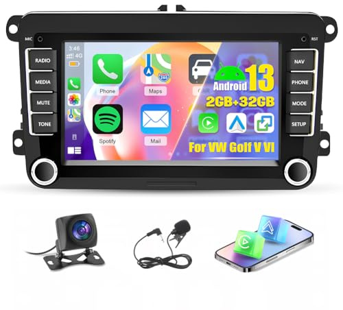 2+32G Android 13 Auto Radio Coche para VW Golf V Vi Carplay Android Auto, 2 DIN 7 Pulgadas Radio de Pantalla táctil Bluetooth Multimedia con navegación GPS WiFi FM Mirror Link