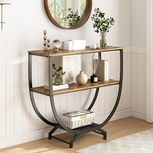 JSWHYBD Table Console rétro en Fer forgé à 3 Niveaux, Rangement incurvé pour entrée, Table d'appoint pour canapé de Salon, Convient pour Une Utilisation à côté du canapé dans Le Salon 80 * 30 * 76cm