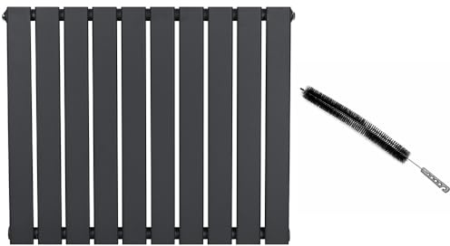 Flat Single Column Radiator 600mm x 700mm Modern Designer Single Panel Central Heating Heater Anthracite Grey Carbon Steel Horizontal Radiator Cleaning Brush, Brackets & Practical Fixing Kit Bundle
