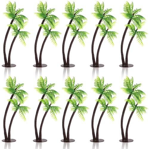 Thinp 10 palme artificiali, in miniatura, decorazione della giungla, in miniatura, per il fai da te, paesaggio, sabbia, giardini in miniatura (13 x 8 cm)