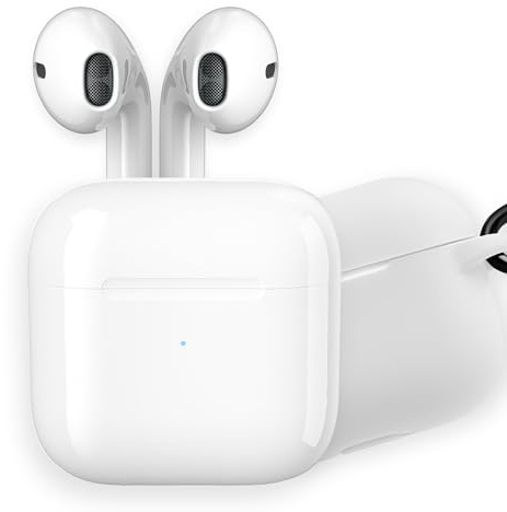 APM Auriculares inalámbricos TWS Bluetooth 5.3 Blanco, Sonido estéreo HD, micrófono Integrado, duración de Larga duración, Carcasa de Carga compacta, Funda de Silicona Transparente incluida, 600334