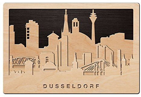 GRAVURZEILE Skyline Düsseldorf 2017 3D Wandbild aus Birken-Holz Made in Germany Wand-Deko aus Echtholz Handmade Design Bild Moderne Wandkunst im Skyline Design Wand-Dekoration aus Natur-Holz