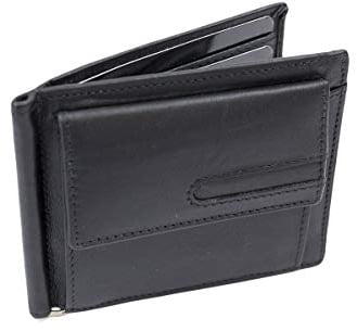 LEAS Cartera con clip para billetes Pinza para billetes para 8 tarjetas de credito cartera delgada compartimento para monedas, Piel auténtica, negro