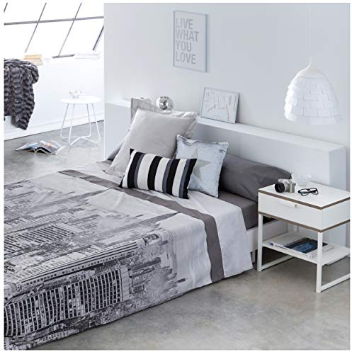 Cotton ARTean Juego de sabanas Cama 200 Poliester algodón City Life Gris | Incluye 4 piezas: encimera, bajera ajustable, 2 fundas de almohada. Certificado OEKO-TEX