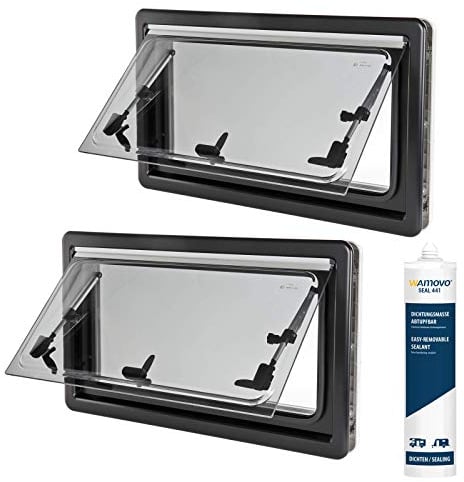 Carbest Ausstellfenster 50x35 bis 90x45cm Fliegengitter, Verdunklungsrollo, Teleskopaussteller inkl Dichtmittel für Wohnwagen, Wohnmobil (2st 50x45)
