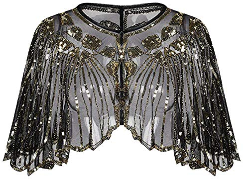 semen Cape 1920er Jahre Vintage Pailletten Glänzend Abendmode Flapper Schal Party Kostüm Sequins Accessoires Stola