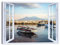 LuxHomeDecor Quadro Finestra Napoli Vesuvio 100x75 cm Stampa su Tela con Telaio in Legno Arredamento Arte Arredo Moderno