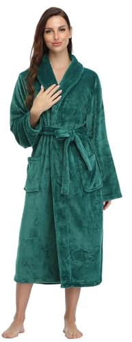 RONGTAI Fleece Robes for Women Plush Soft Warm Long Bathrobe with Pockets - Green - XL