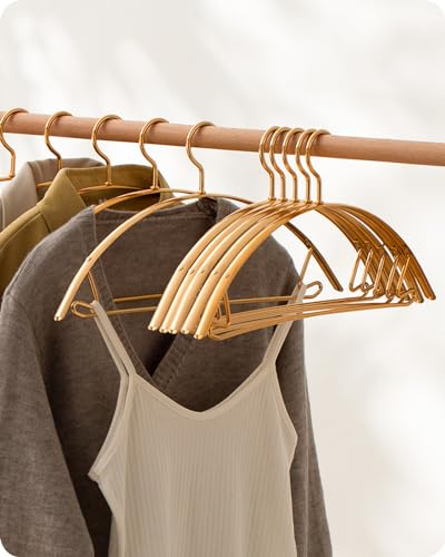 Baffect 10er-Pack Kleiderbügel, strapazierfähiger Kleiderbügel, Metallbügel mit rutschfestem Hosensteg Gold Keine Verformung Kleiderbügel Platzsparende Wäschebügel für Bluse Hemd Jacke Hose (Gold)