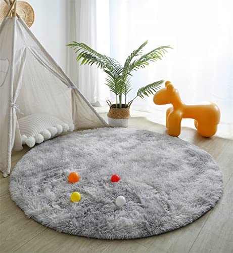linyingdian Teppich langfloriger weicher Samt-Batikboden runder Teppich für Wohnzimmer, Kinderzimmer, Schlafzimmer und Küche (Hellgrau, 140x140cm)