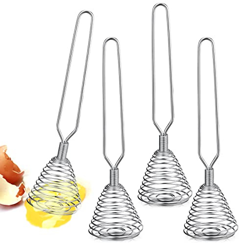 Chengu 4 Pcs Stainless Steel Spring Whisk, 8.46 Inch Hand Push Beater