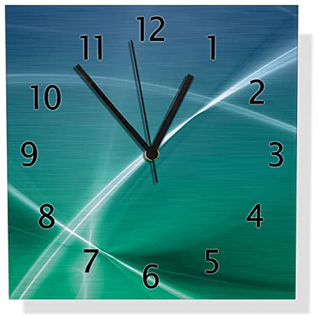 Wallario Design Wanduhr Abstrakte Formen und Linien in blau grün türkis aus Aluverbund, Alu-Uhr Größe 30 x 30 cm, Schwarze Zeiger mit Metalloptik