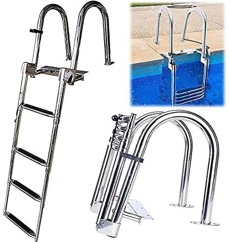 thickvalley Badeleiter Boot Poolleiter, Edelstahl Bootsleiter Innenborder 4-Stufen-Leiter mit Handlauf und Breiter Sprosse, Klappbare Ponton Bootsleiter Für Marine Yacht Swimming Pool Dock