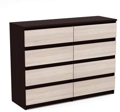 MRBLS Kommode mit 8 Schubladen Sideboard Schubladenschrank Kleiderschrank Modern Möbel mit Schubladen für Ihr Schlafzimmer (Wenge - Sonoma) – 120 x 92,5 x 33,5 cm (B/H/T)
