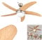 Ventilatore da soffitto Morino, ventilatore in metallo/legno/vetro in nichel opaco/naturale/bianco, con telecomando e vento su/giù, plafoniera per 2 x E14, IP20, senza lampadina/e