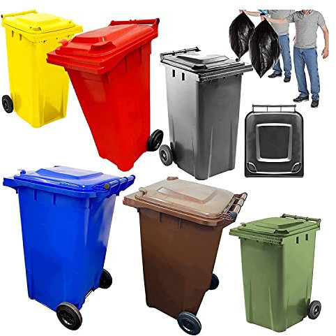 Wheelie Bins Outdoor Council Size Bin for Trash and Rubbish 240L Rubber Wheels - Grey, Red, Yellow, Blue, Green & Brown (Dark Grey)