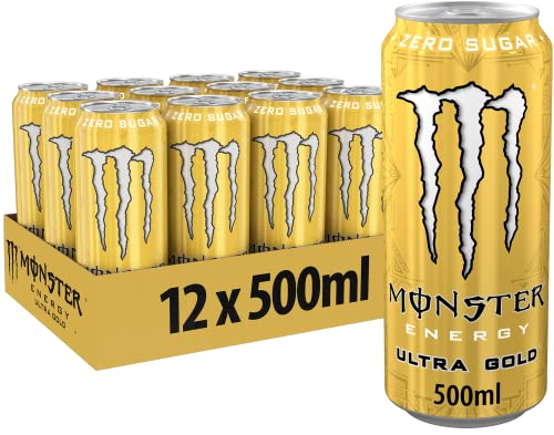 Monster Energy Ultra Gold - koffeinhaltiger Energy Drink mit fruchtigem Ananas-Geschmack - ohne Zucker und ohne Kalorien - in praktischen Einweg Dosen (12 x 500 ml)