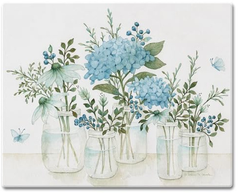 CounterArt Mason Jar Florals Tempered Glass Cutting Board 15 x 12