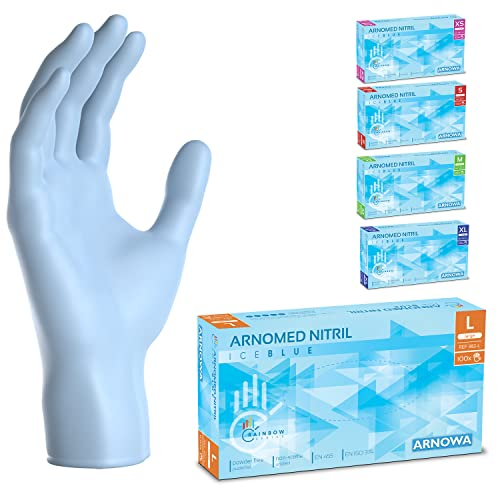 ARNOMED Einweghandschuhe Hellblau 100 Stück/Box, Nitrilhandschuhe L, Einmalhandschuhe, Handschuhe Einweg puderfrei, latexfreie Gummihandschuhe, Einweghandschuhe in XS, S, M, L & XL verfügbar