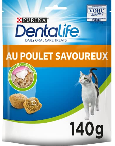 DENTALIFE |DAILY ORAL CARE | Friandises | Pour Chat Adulte | Aide à nettoyer les dents efficacement | Au Poulet | Sachet | Lot de 5 x 140g