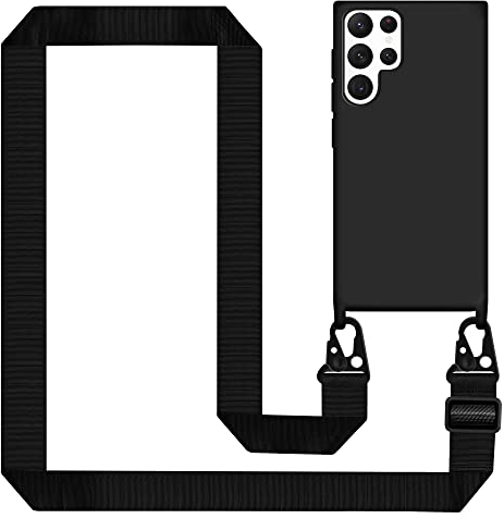 Handyband für Samsung Galaxy S23 Ultra 5G Hülle mit Band, Handyhülle Samsung Galaxy S23 Ultra Silikon mit Kette Stoßfest Schutzhülle mit Weichem Mikrofaser-Innenfutter, Kordel zum Umhängen, Schwarz