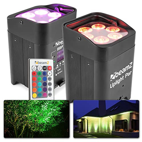 BeamZ BBP96 Uplight 2er Set Akku LED Strahler RGB AW-UV LED Par Spot. 6x12 Watt, Built-In WDMX-Receiver, 16h Akkubetrieb, 6,10 DMX Channels, 0-100% Dimmer, 7000LX, Eazy Link, LCD Display, Schwarz