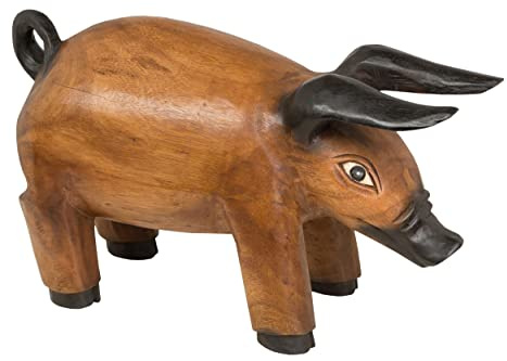 Handelsturm Schwein Holzfigur ca. 53 x 28 x 22 cm Deko Holzschwein Sau Deko Glücksschwein
