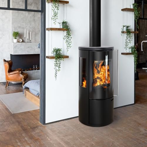 Schmitzker S55078 Fisterra Vista Kaminofen Stahl Schwarz, dreiseitige Verglasung/A