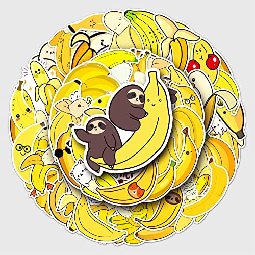 50 Stück Bananen Aufkleber Wasserflaschen Laptop Telefon Gitarre Skateboard Computer Koffer Fahrrad Obst Banane Vinyl Stickers Wasserdicht Ästhetisch Aufkleber für Jugendliche Kinder Erwachsene