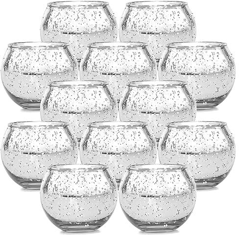 12 Stück Teelichthalter Glas, Silber Gefleckter Votive Kerzenhalter, Teelichtgläser Kerzenhalter für Geburtstag Weihnachten Geschenk Party HeimDekoration